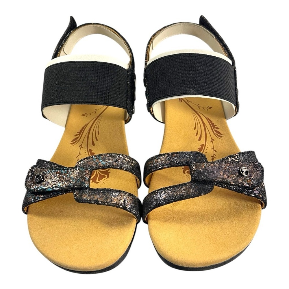 Revere Tahiti Black Metallic Python Wedge Sandals - Size 10